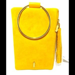 THACKER Nolita Ring Handle Suede Clutch-Dijon Gold NWT